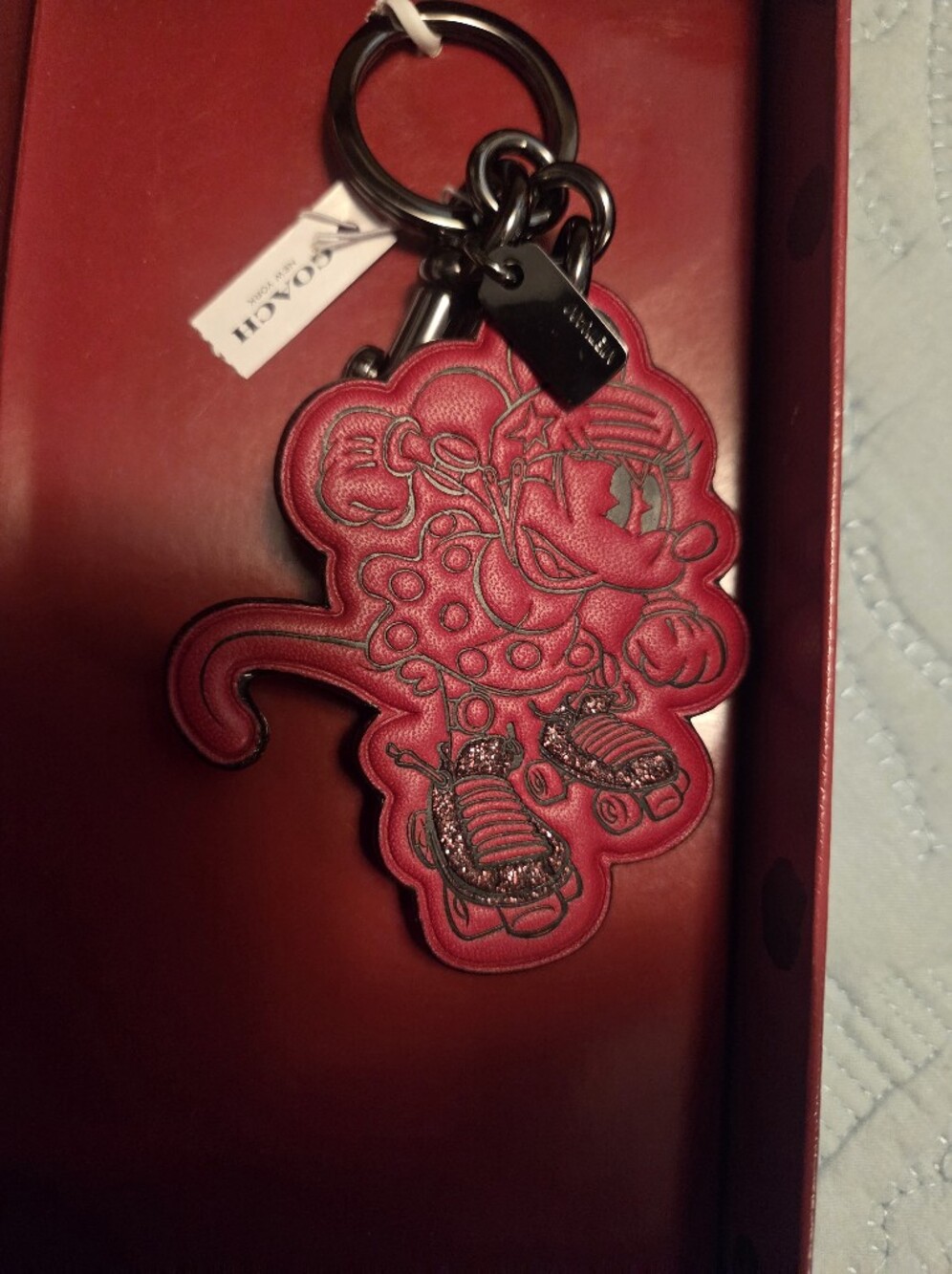Coach Red Minnie Mouse Leather Key & Card Holder Charm SUPER RARE!